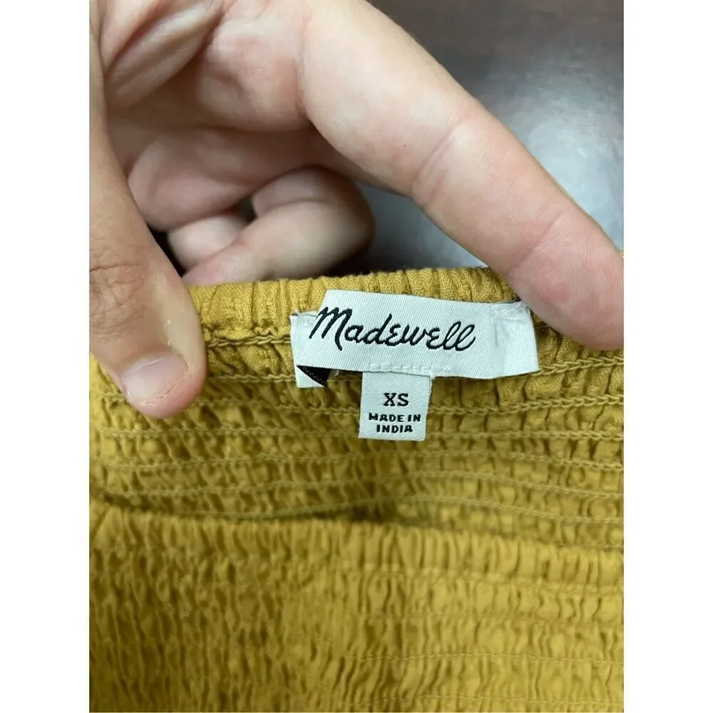 Madewell Mustard Lucie Puff-Sleeve Smocked Bodice Top Size X-Small